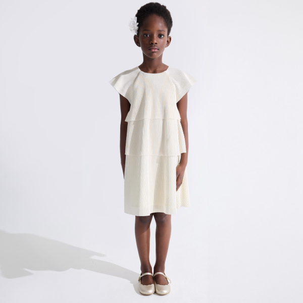 فستان بكشكشة باللون البيج الذهبي للفتيات